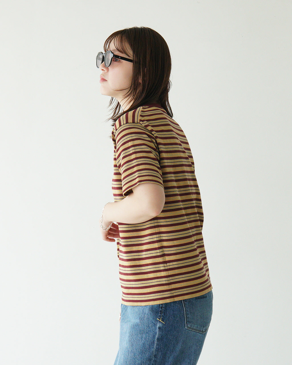 【アウトレット!20%OFF】【Crouka別注】半袖ニット Tシャツ CENTRE TEE クルーネック カットソー ソリッド ボーダー 010012500