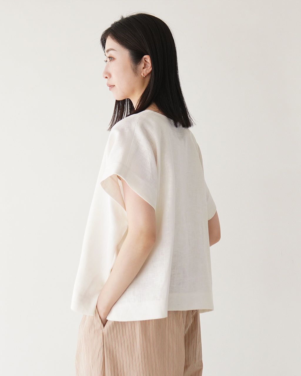 【SALE!20%OFF】リネンベスト RUSTIC LINEN TOP ラスティック クロップドトップ Vネック プルオーバー 麻 125218071