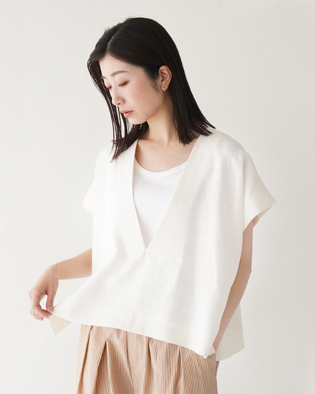 【SALE!20%OFF】リネンベスト RUSTIC LINEN TOP ラスティック クロップドトップ Vネック プルオーバー 麻 125218071
