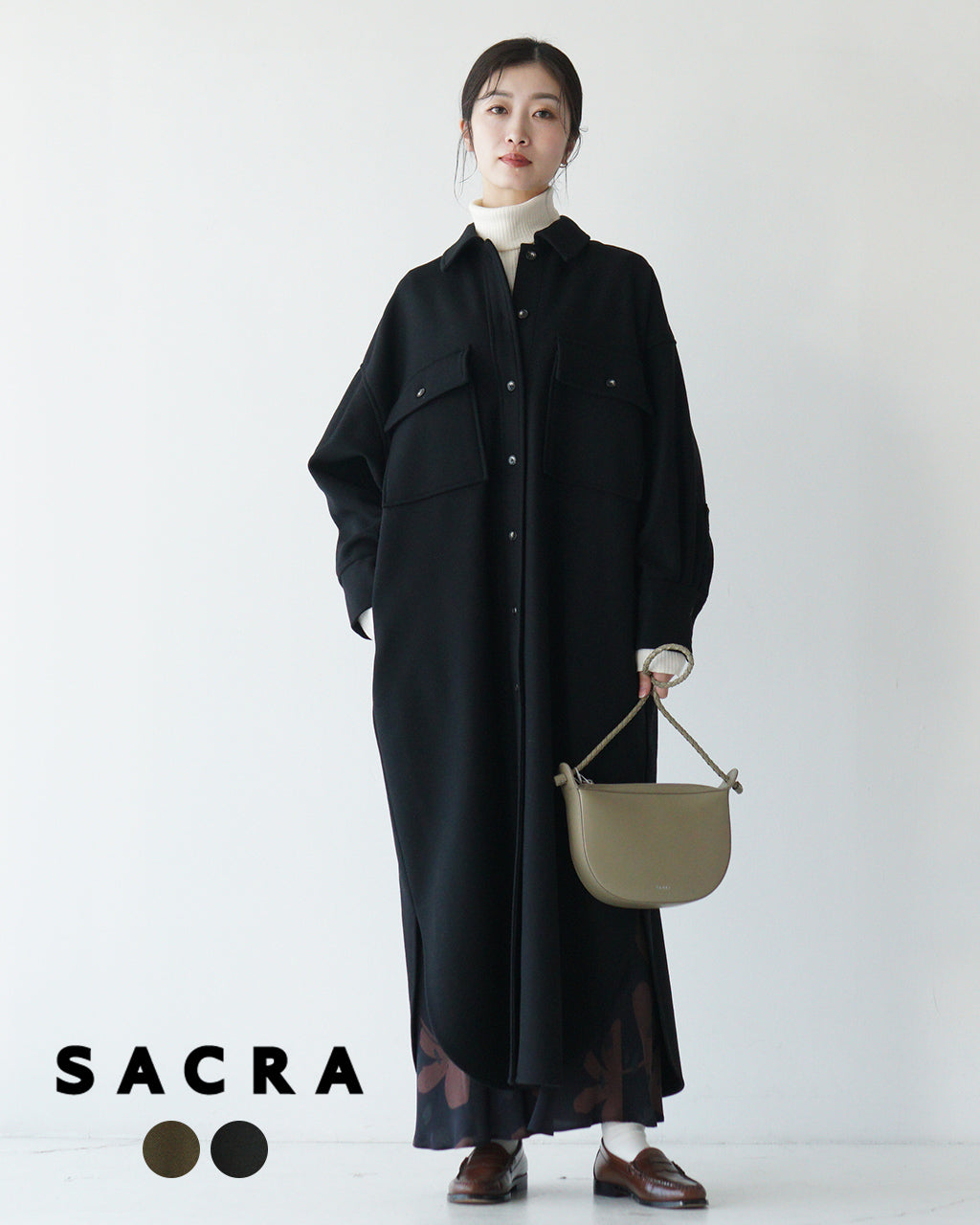 SACRA サクラ カシミヤ シャツワンピース CASHMERE BOTANY MELTON OP ボタニー メルトン 124607041【