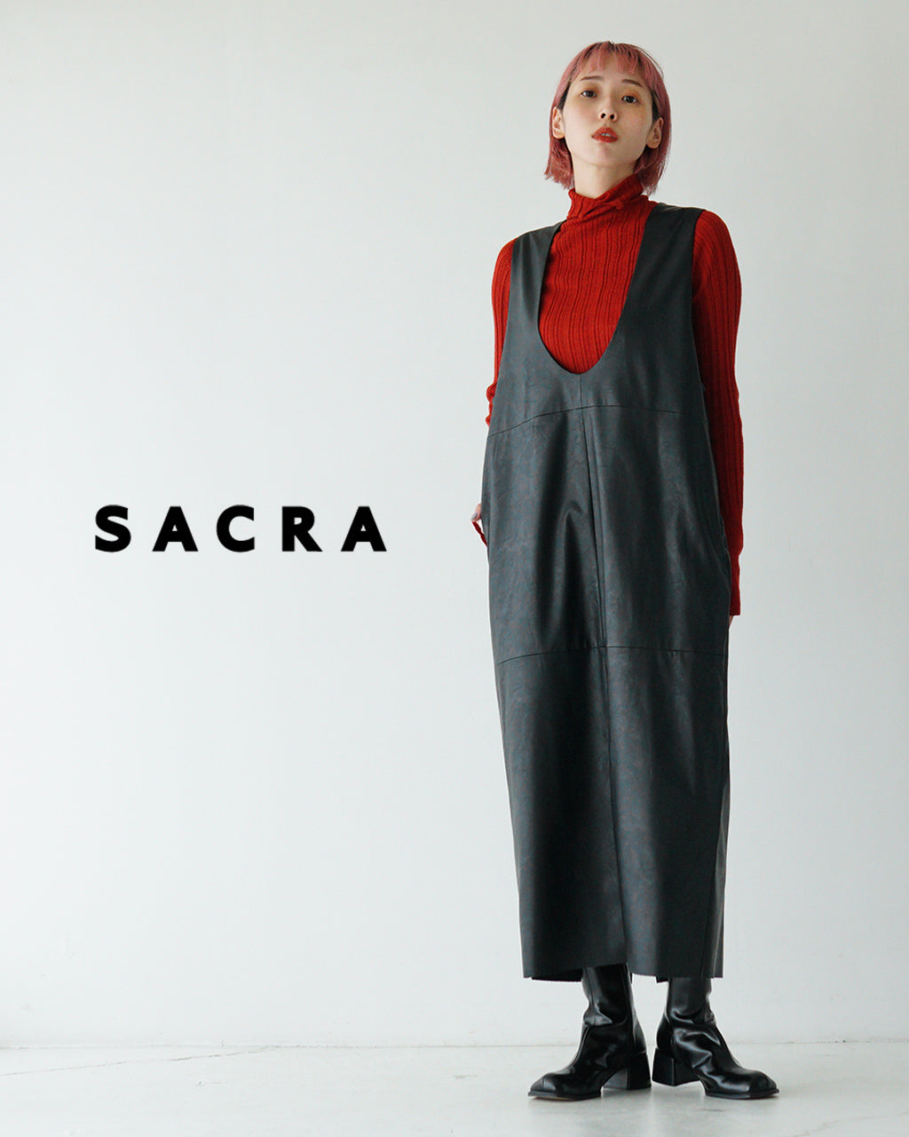 ポイント10倍！／SACRA サクラ ワンピース シンセティックレザー SYNTHETIC LEATHER OP ロングワンピース ジャン