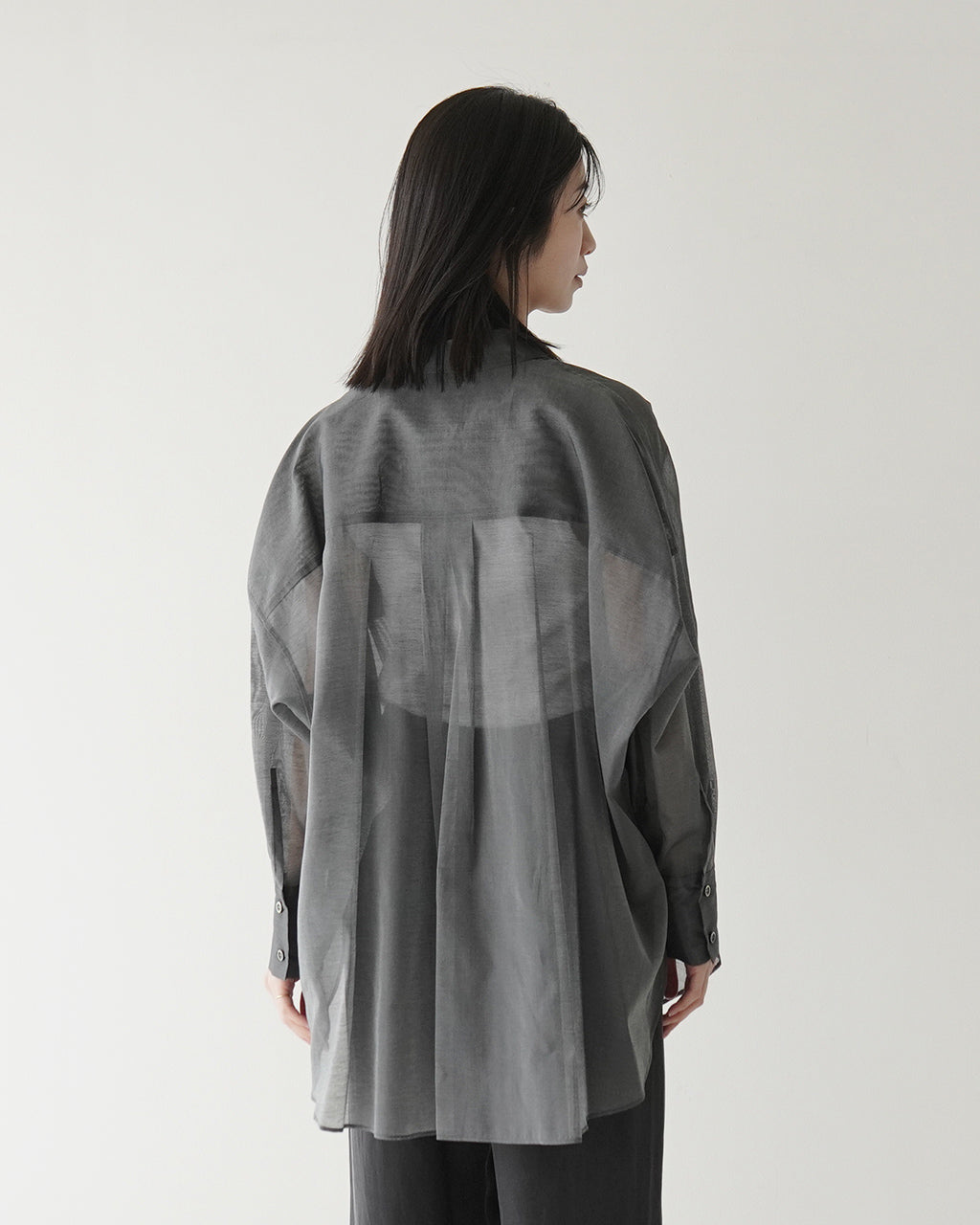 【SALE!20%OFF】プレミアム コットンシルク シャツ PREMIUM SILK COTTON SHIRT シアー ドルマンスリーブ ラウンドヘム 125116071