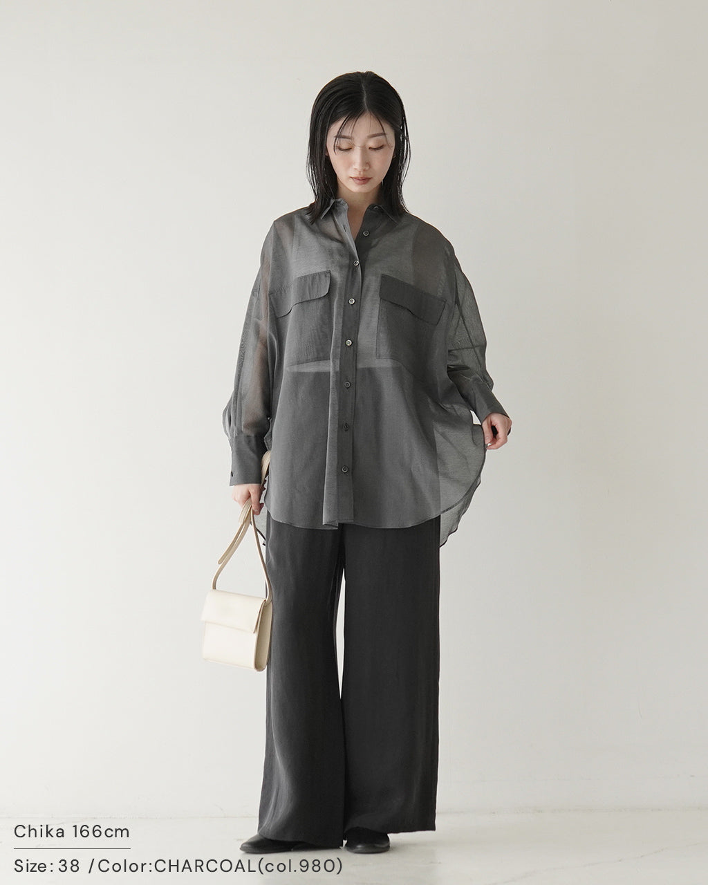 【SALE!20%OFF】プレミアム コットンシルク シャツ PREMIUM SILK COTTON SHIRT シアー ドルマンスリーブ ラウンドヘム 125116071