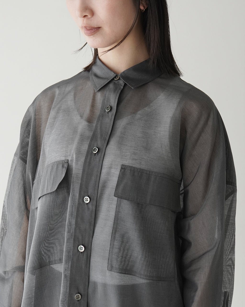 【SALE!20%OFF】プレミアム コットンシルク シャツ PREMIUM SILK COTTON SHIRT シアー ドルマンスリーブ ラウンドヘム 125116071