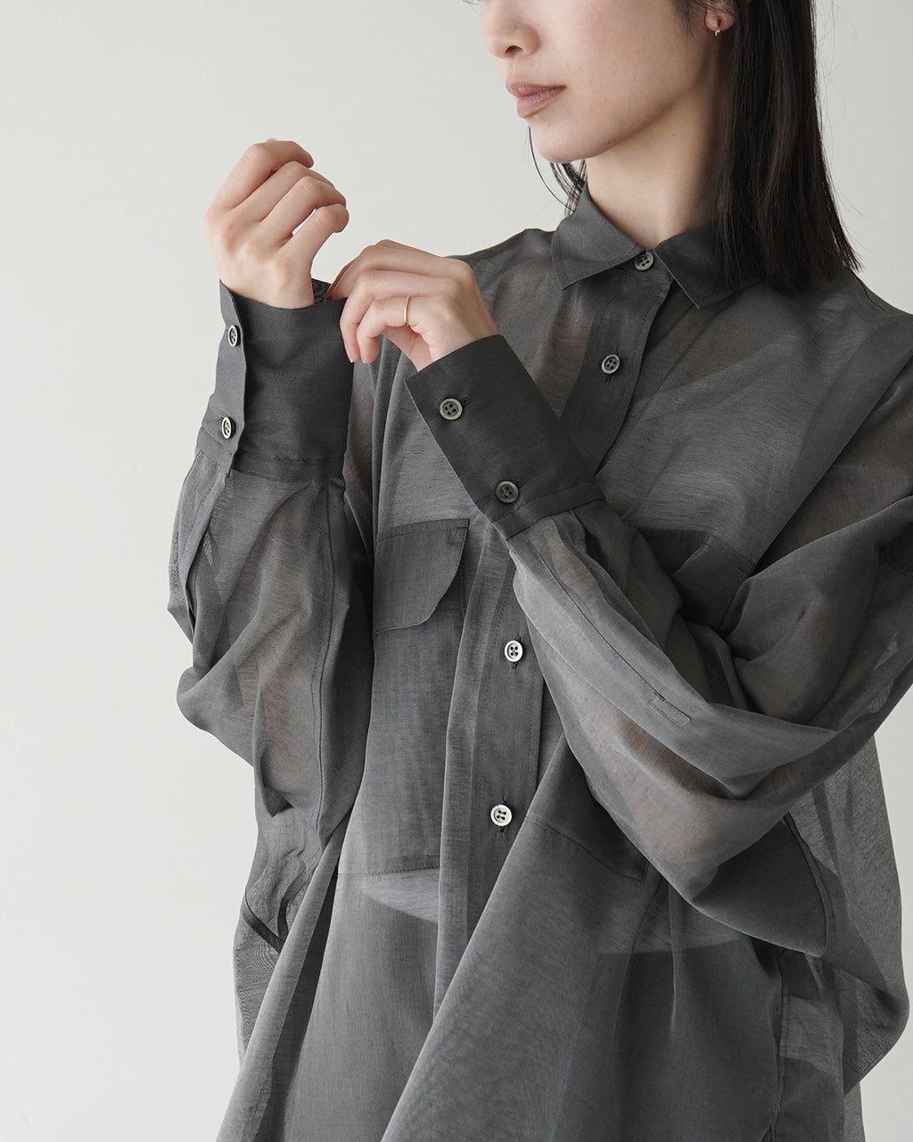 【SALE!20%OFF】プレミアム コットンシルク シャツ PREMIUM SILK COTTON SHIRT シアー ドルマンスリーブ ラウンドヘム 125116071