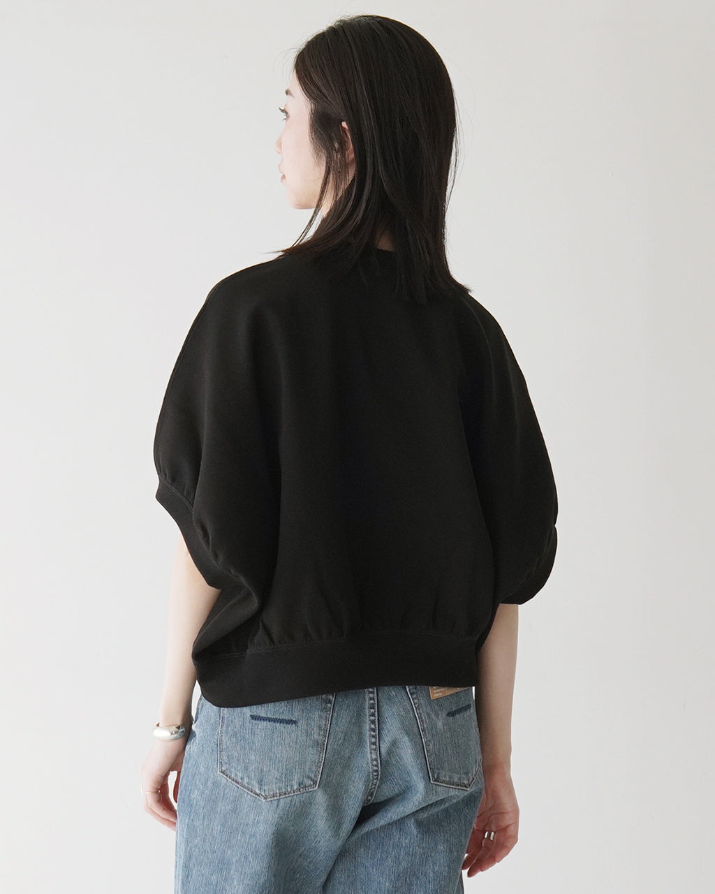 【SALE!20%OFF】カットソー 半袖 クロップド丈 DOUBLE KNITTED CLOTH TOP クルーネック ギャザースリーブ ショート丈 125144091