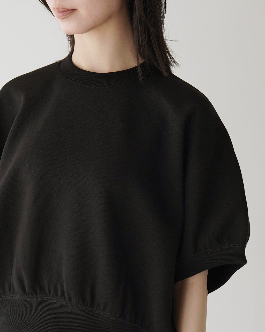 【SALE!20%OFF】カットソー 半袖 クロップド丈 DOUBLE KNITTED CLOTH TOP クルーネック ギャザースリーブ ショート丈 125144091