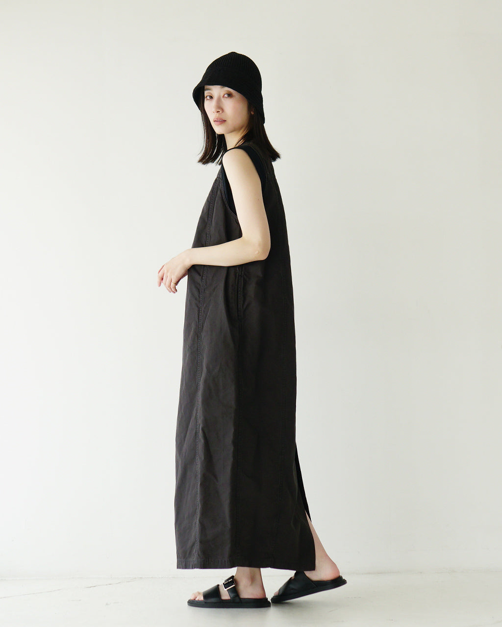 【SALE!30%OFF】ジャンパースカート ワンピース バックスリット コットンリネン CO/LI GABARDINE BIO-FINISH OP コクーンシルエット 綿麻 125209041