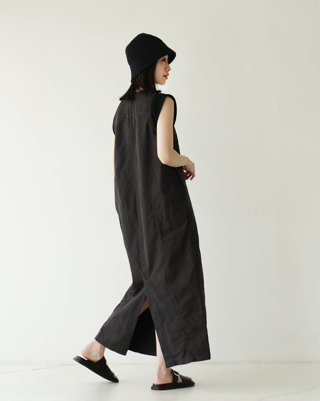 【SALE!30%OFF】ジャンパースカート ワンピース バックスリット コットンリネン CO/LI GABARDINE BIO-FINISH OP コクーンシルエット 綿麻 125209041