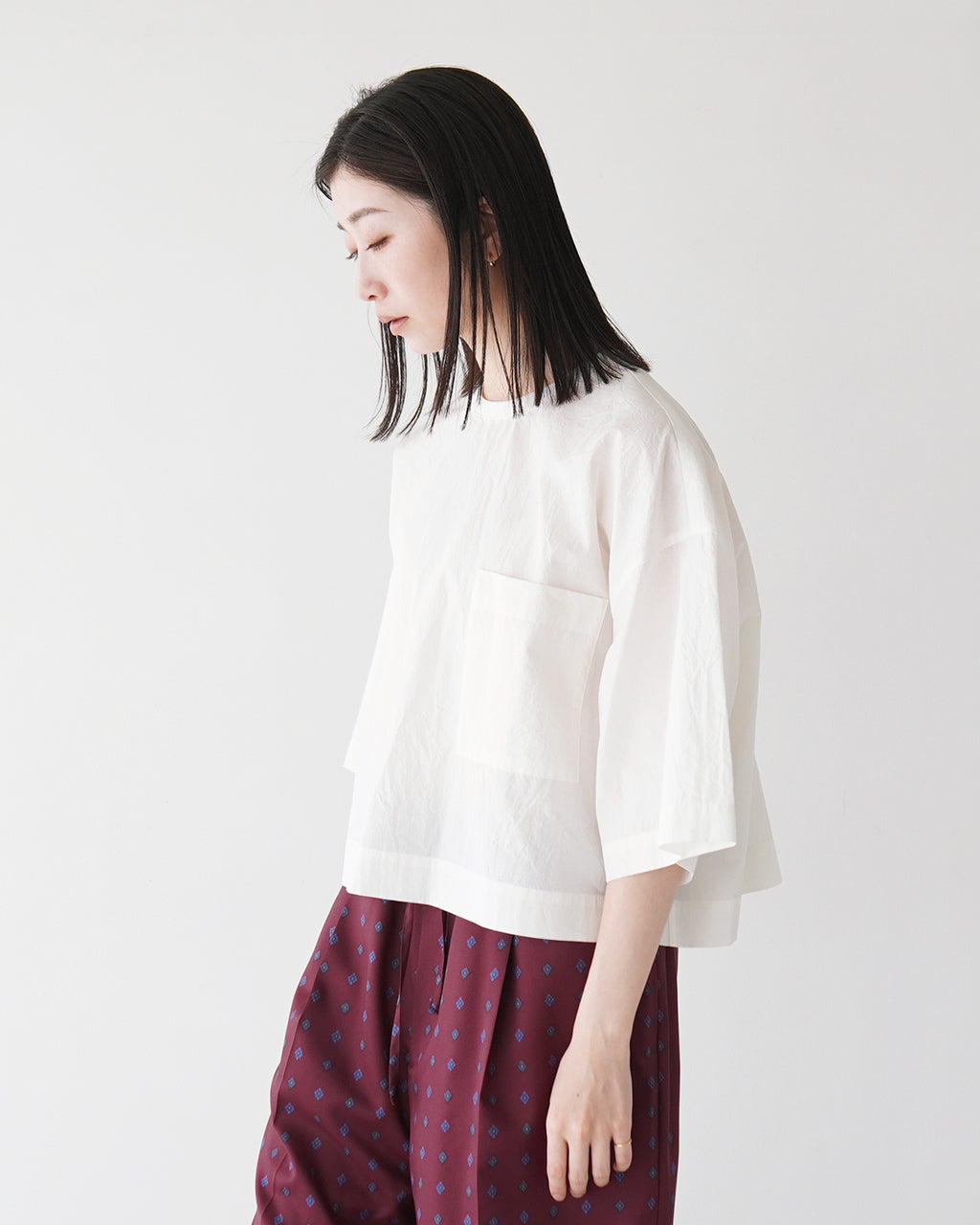 【SALE!20%OFF】クロップド丈 Tシャツ H.COUNT COTTON TUMBLE CROPPED TOP ポケットT プルオーバー 半袖 高密度コットン ワッシャー加工 125216071