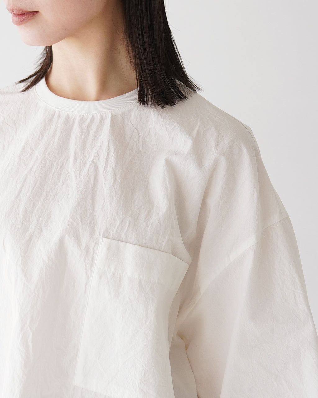 【SALE!20%OFF】クロップド丈 Tシャツ H.COUNT COTTON TUMBLE CROPPED TOP ポケットT プルオーバー 半袖 高密度コットン ワッシャー加工 125216071