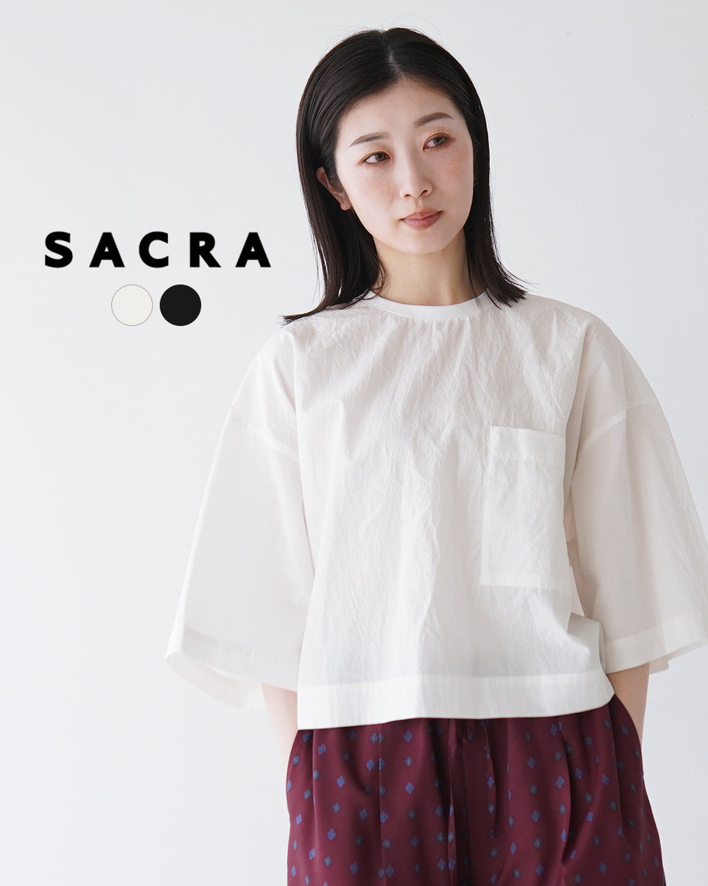 【SALE!20%OFF】クロップド丈 Tシャツ H.COUNT COTTON TUMBLE CROPPED TOP ポケットT プルオーバー 半袖 高密度コットン ワッシャー加工 125216071