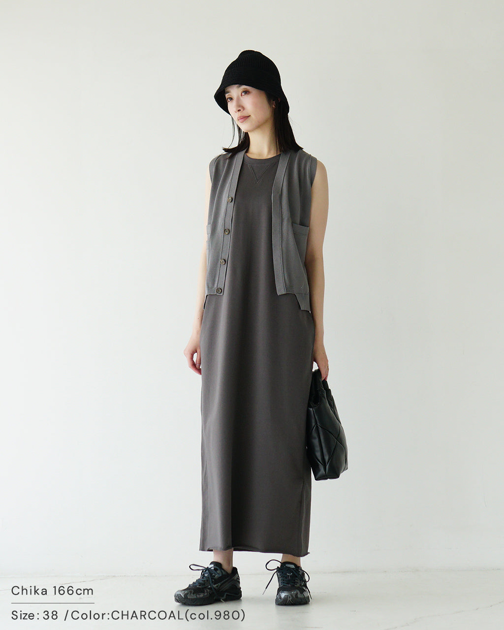 【SALE!30%OFF】ノースリーブワンピース EXTRA FINE FLEECE OP エクストラ ファイン フリース バックスリット クルーネック アメリカンスリーブ 125240041