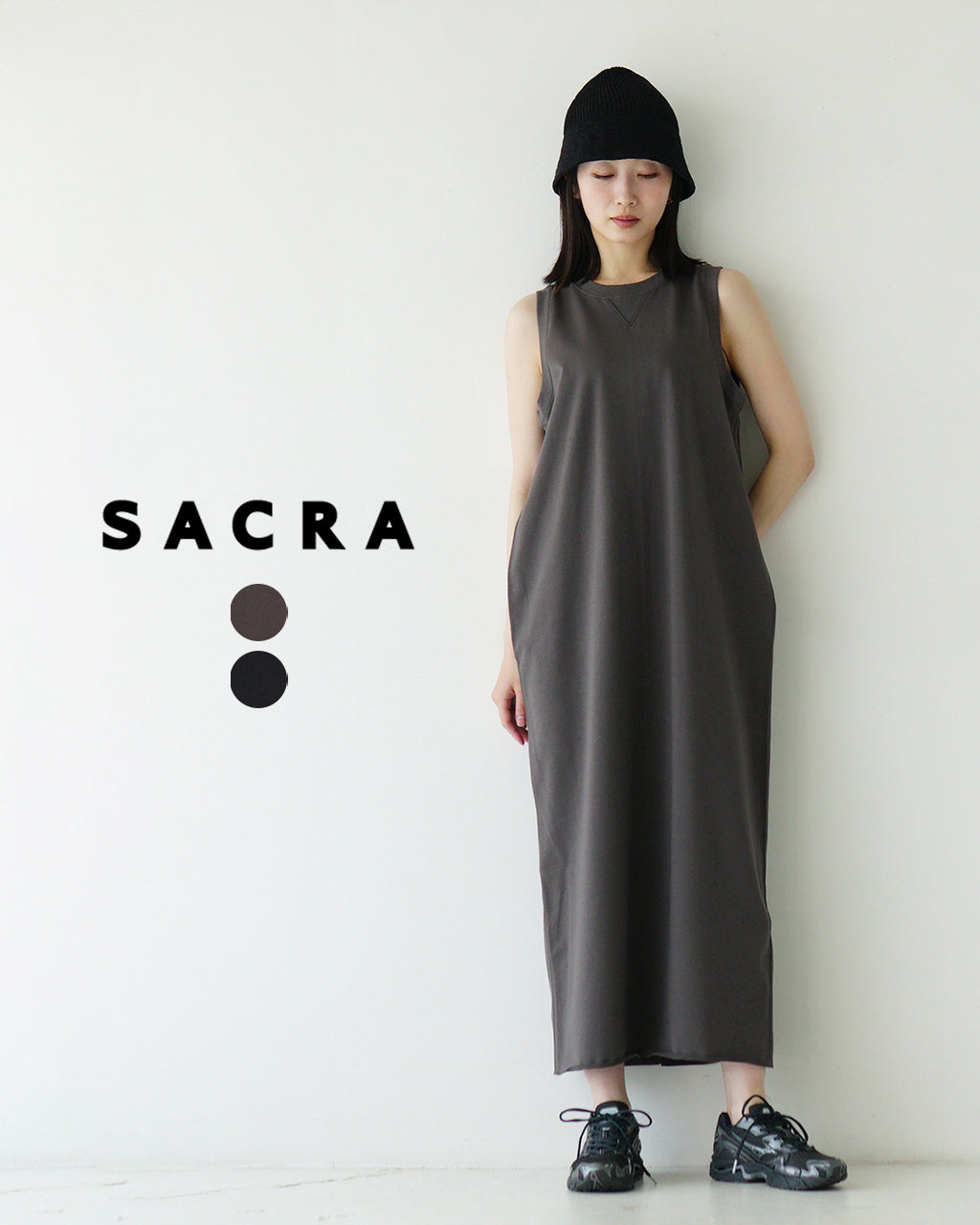 【SALE!30%OFF】ノースリーブワンピース EXTRA FINE FLEECE OP エクストラ ファイン フリース バックスリット クルーネック アメリカンスリーブ 125240041