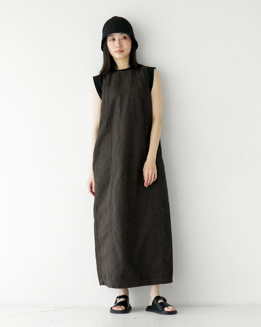 【SALE!30%OFF】ノースリーブ Tシャツ VINTAGE H.GRADE COTTON TOP コットン クルーネック スリット ラウンドヘム 125246091 体型カバー ドライタッチ 洗練シルエット