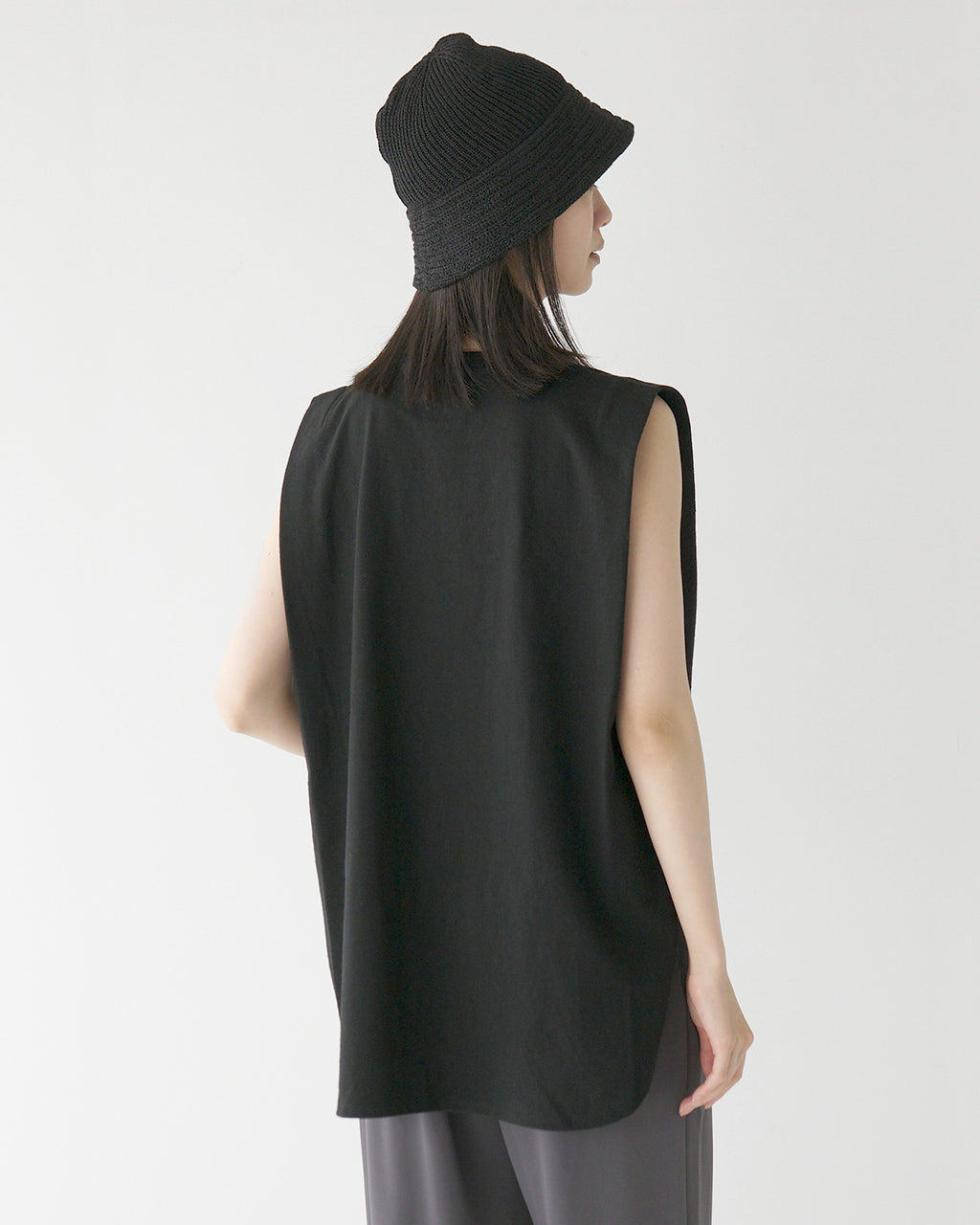 【SALE!30%OFF】ノースリーブ Tシャツ VINTAGE H.GRADE COTTON TOP コットン クルーネック スリット ラウンドヘム 125246091 体型カバー ドライタッチ 洗練シルエット