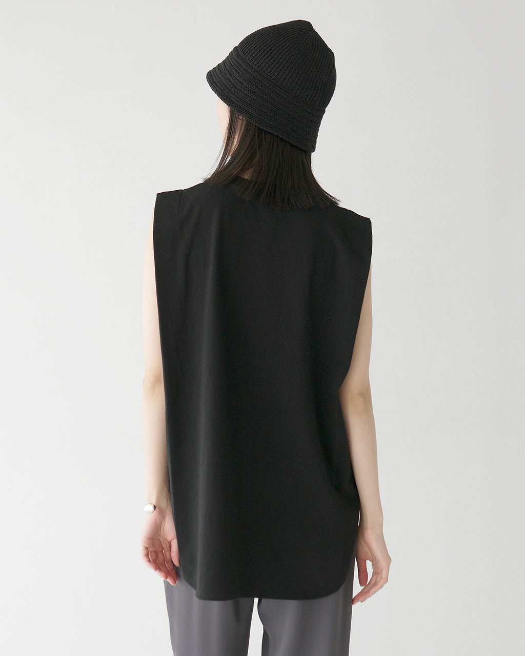【SALE!30%OFF】ノースリーブ Tシャツ VINTAGE H.GRADE COTTON TOP コットン クルーネック スリット ラウンドヘム 125246091 体型カバー ドライタッチ 洗練シルエット