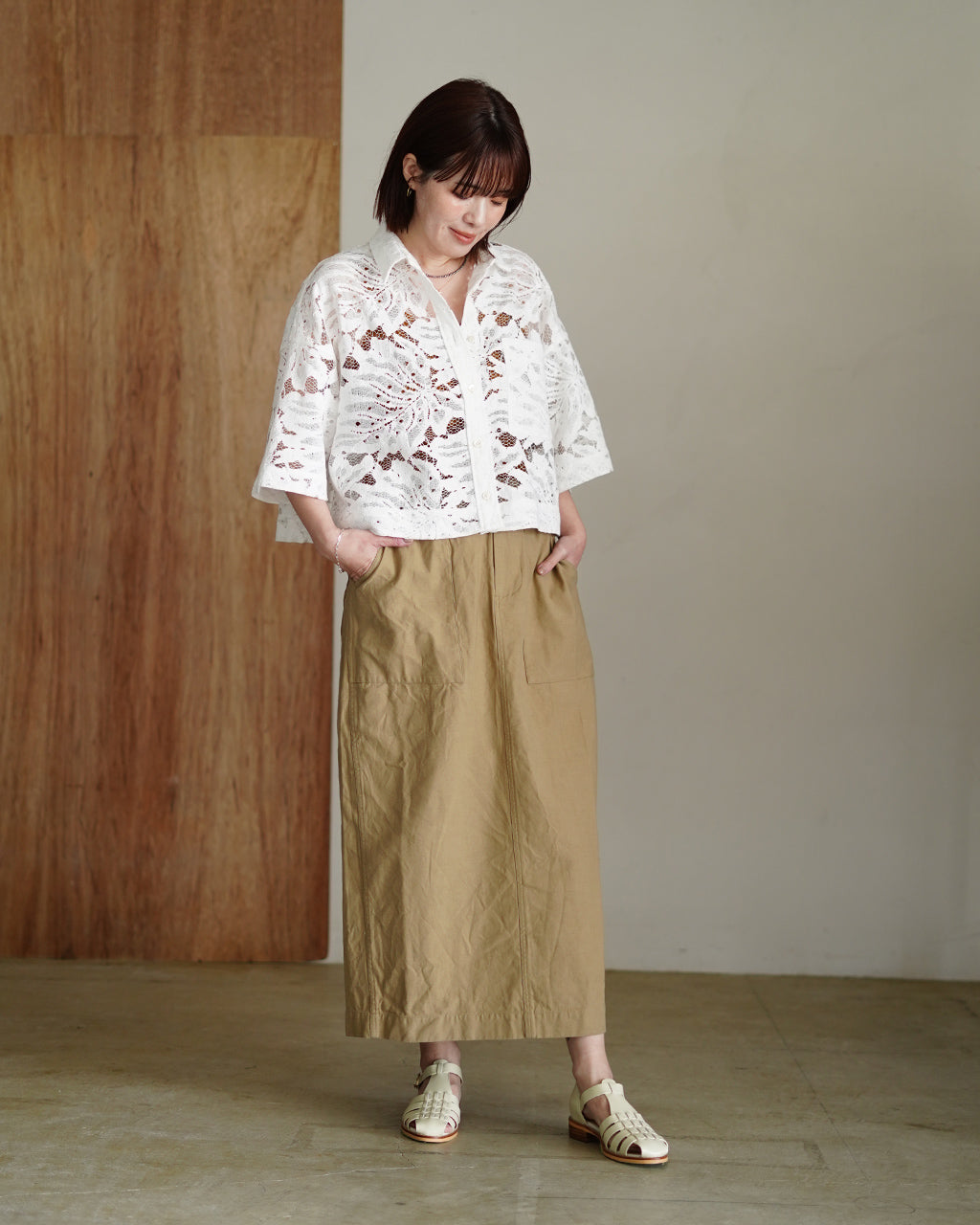 LEAF RASCHEL LACE CROPPED SHIRT 126113071
