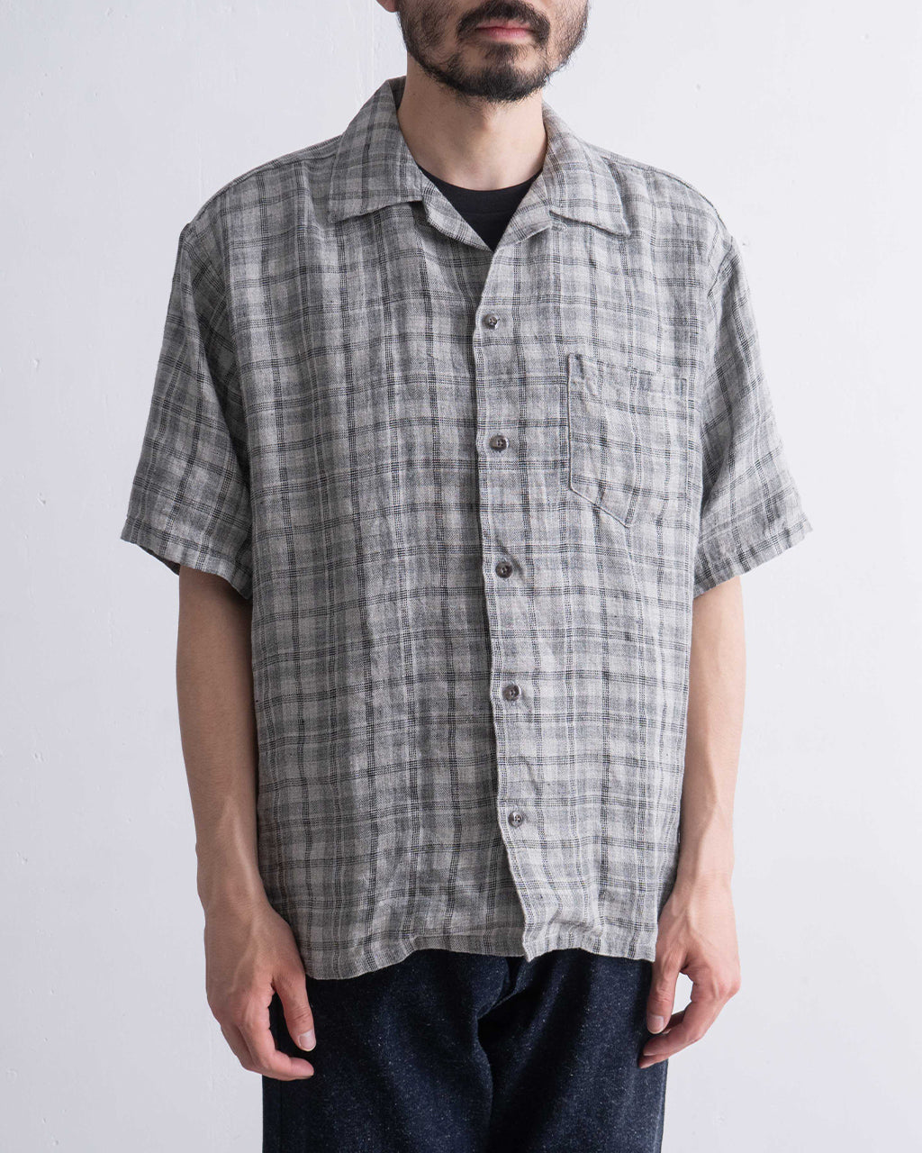 SEUVAS ソウバス リネン オープンカラー 半袖シャツ Linen Open-Necked SS Shirt ドライタッチ チェック SV-SH-014【送料無料】