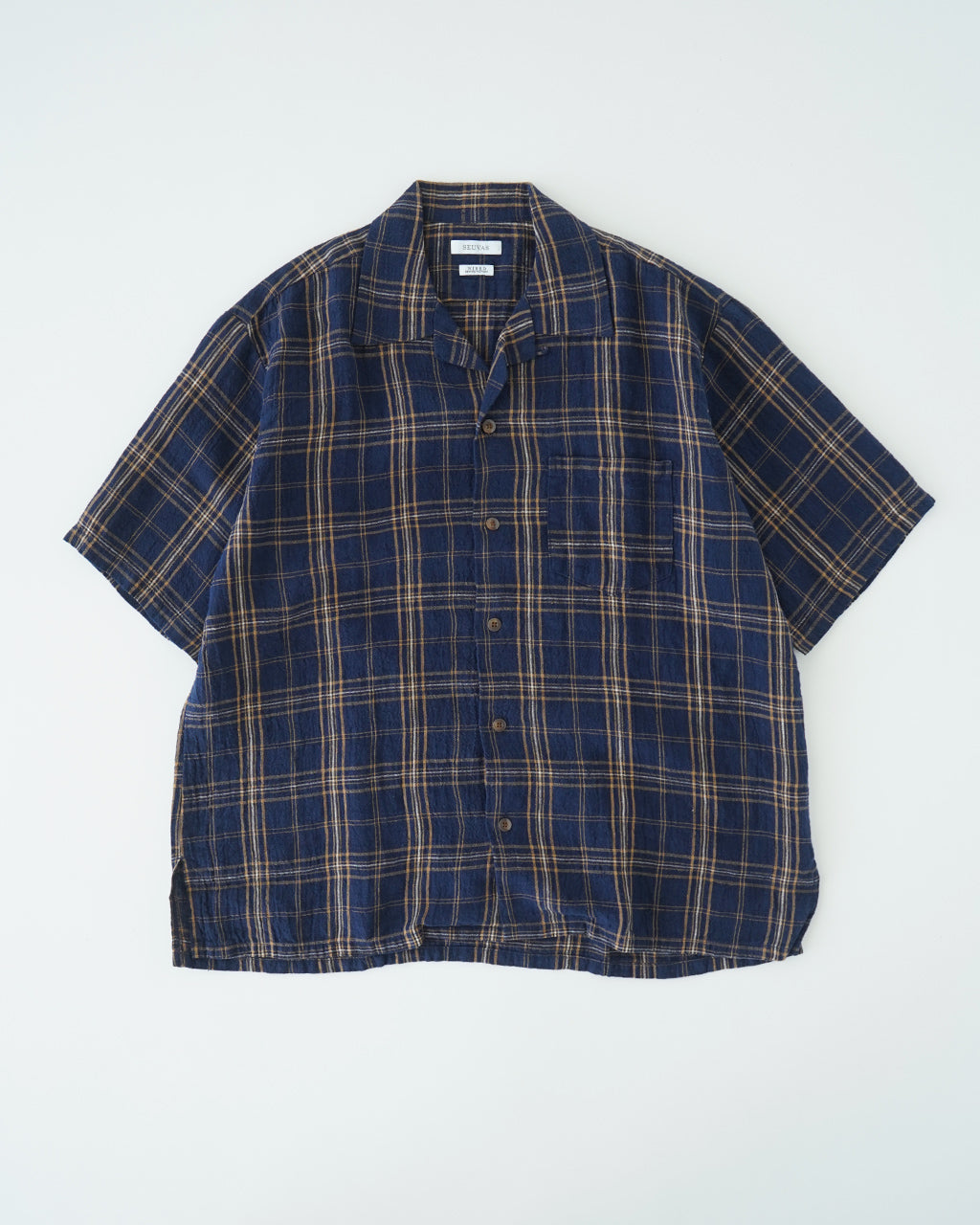 SEUVAS ソウバス リネン オープンカラー 半袖シャツ Linen Open-Necked SS Shirt ドライタッチ チェック SV-SH-014【送料無料】