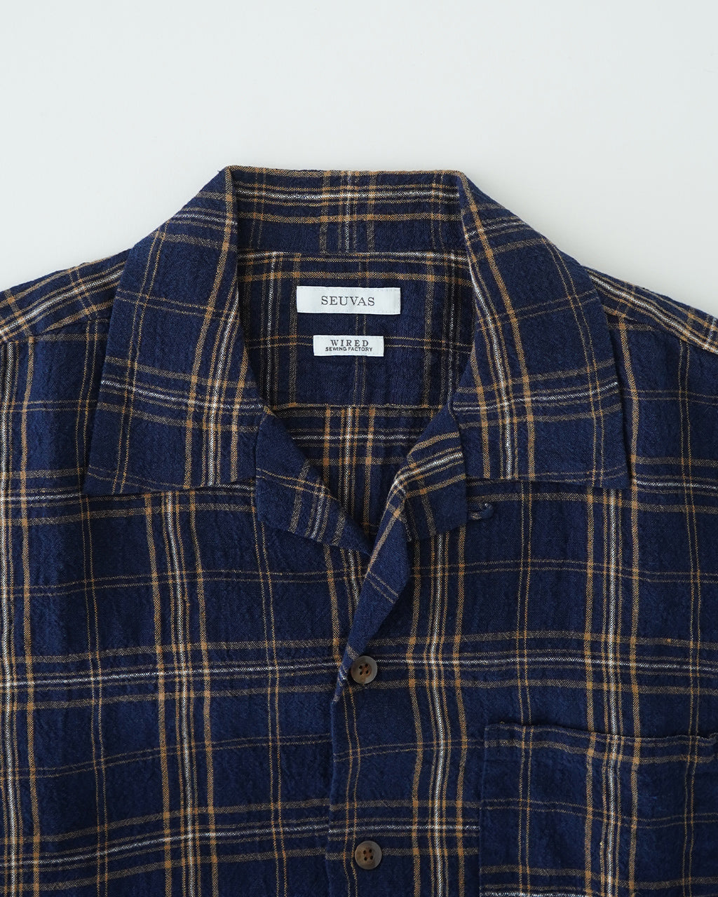 SEUVAS ソウバス リネン オープンカラー 半袖シャツ Linen Open-Necked SS Shirt ドライタッチ チェック SV-SH-014【送料無料】