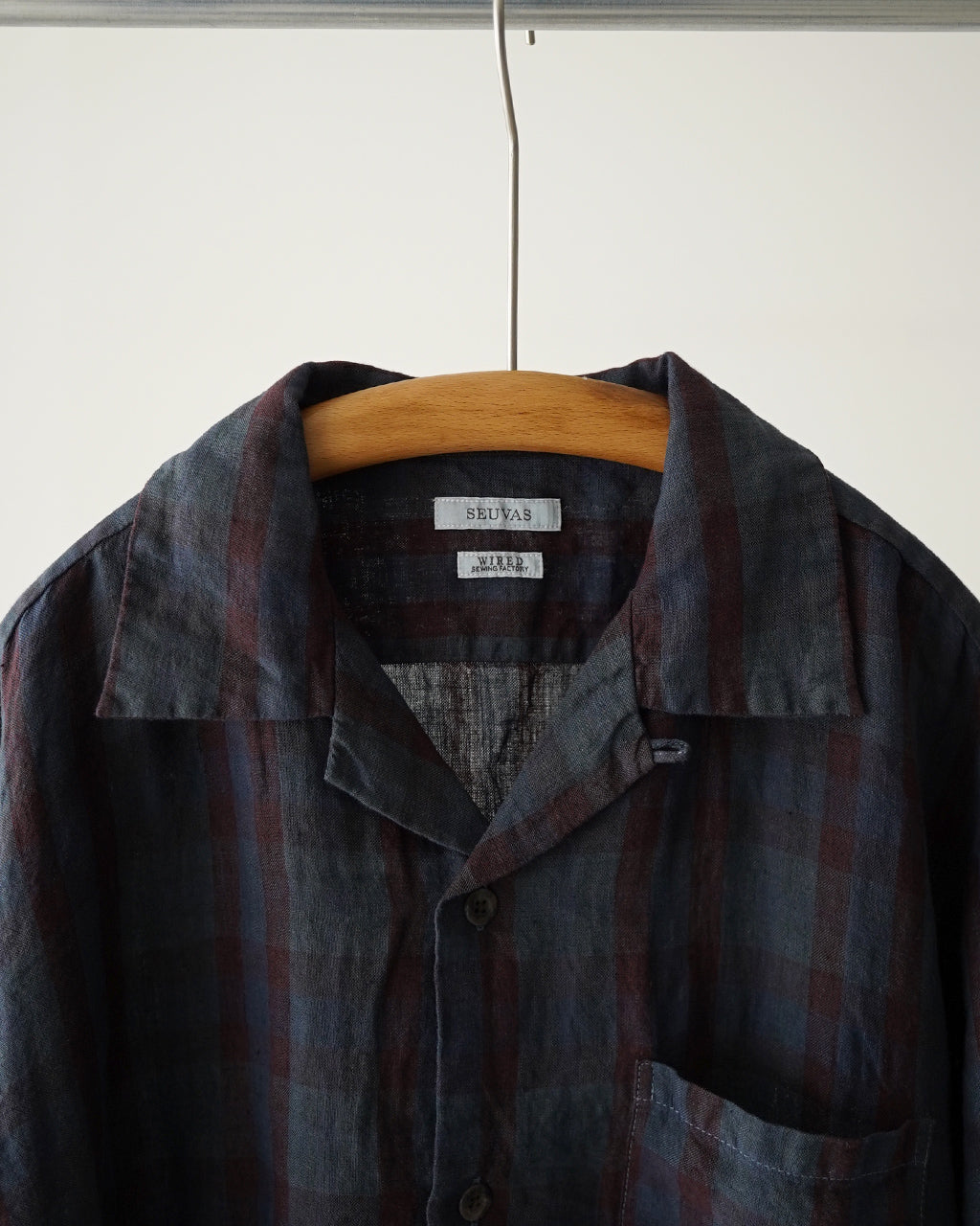SEUVAS LINEN OPEN COLLAR SHIRT OVER DYED SV-SH-034 リネン チェック オープンカラーシャツ 半袖|Crouka(クローカ)