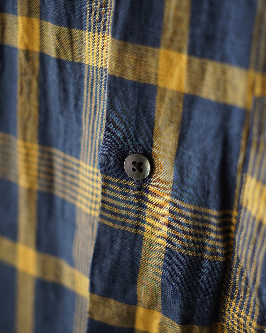 SEUVAS LINEN OPEN COLLAR SHIRT SV-SH-032 リネン チェック オープンカラーシャツ 半袖 ネイビー|Crouka(クローカ)