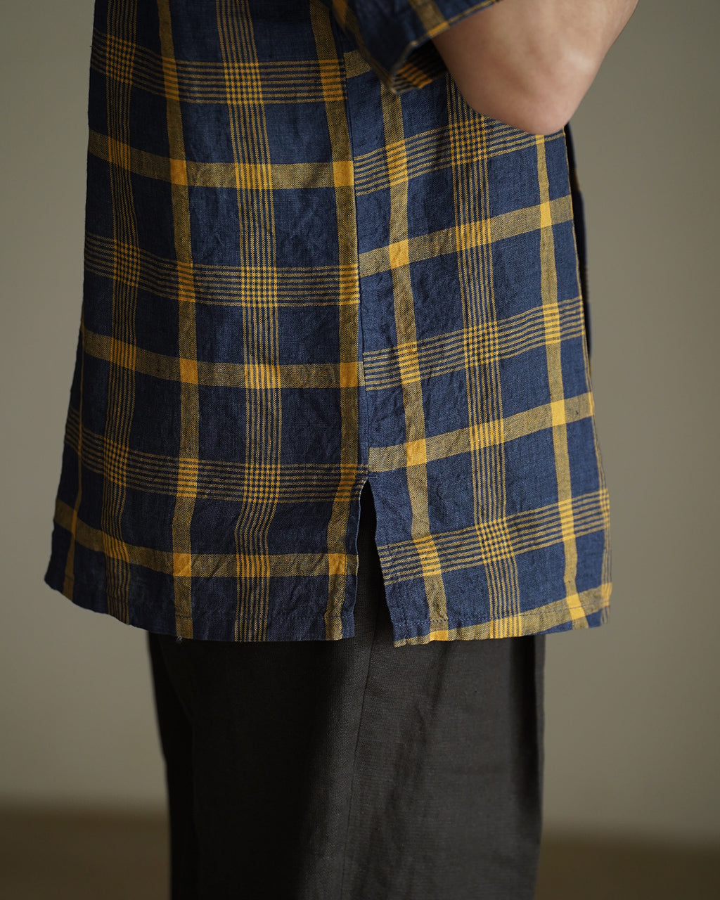 SEUVAS LINEN OPEN COLLAR SHIRT SV-SH-032 リネン チェック オープンカラーシャツ 半袖 ネイビー|Crouka(クローカ)
