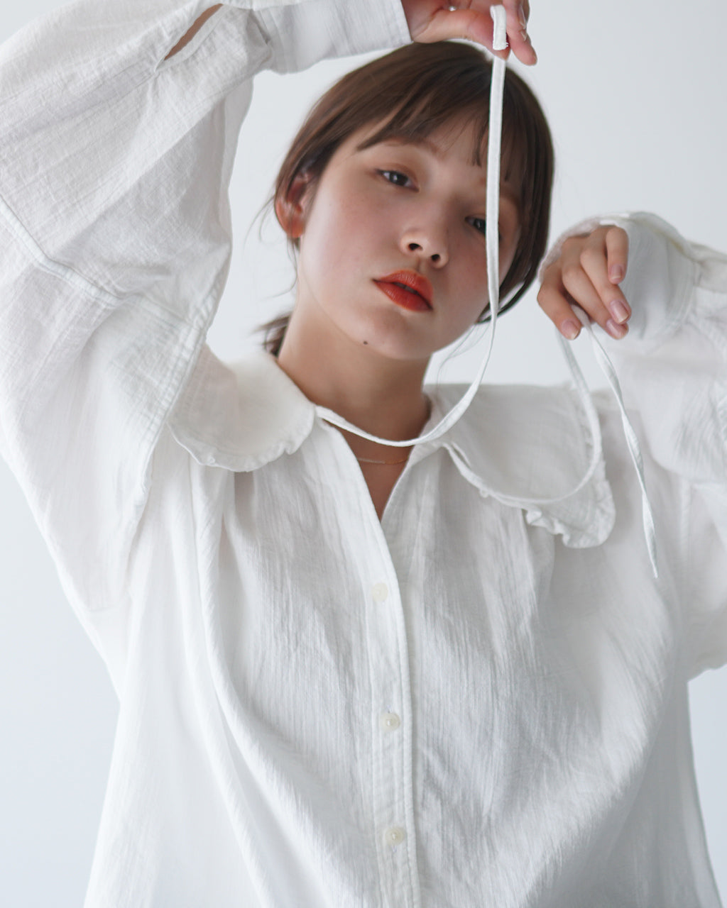 THE SHINZONE 신존 오가닉 코튼 거즈 블라우스 ORGANIC COTTON GAUZE BLOUSE 라운드 컬러 셔츠 빅 컬러 퍼프 슬리브 24 AMSBL01【무료우송】