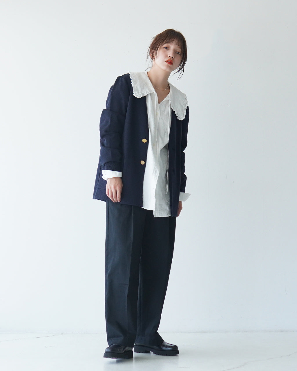 THE SHINZONE 신존 오가닉 코튼 거즈 블라우스 ORGANIC COTTON GAUZE BLOUSE 라운드 컬러 셔츠 빅 컬러 퍼프 슬리브 24 AMSBL01【무료우송】
