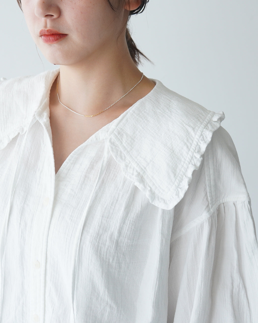 THE SHINZONE 신존 오가닉 코튼 거즈 블라우스 ORGANIC COTTON GAUZE BLOUSE 라운드 컬러 셔츠 빅 컬러 퍼프 슬리브 24 AMSBL01【무료우송】