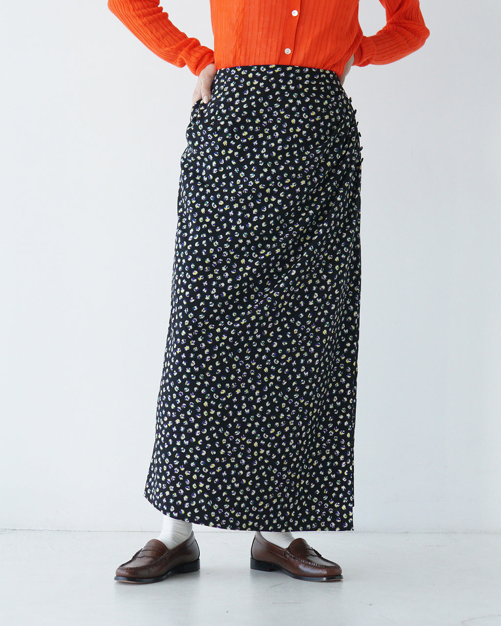 THE SHINZONE 신존 조젯 랩풍 스커트 SPARKLE PRINTED SKIRT 타이트롱 스커트 24 AMSSK06【무료우송】