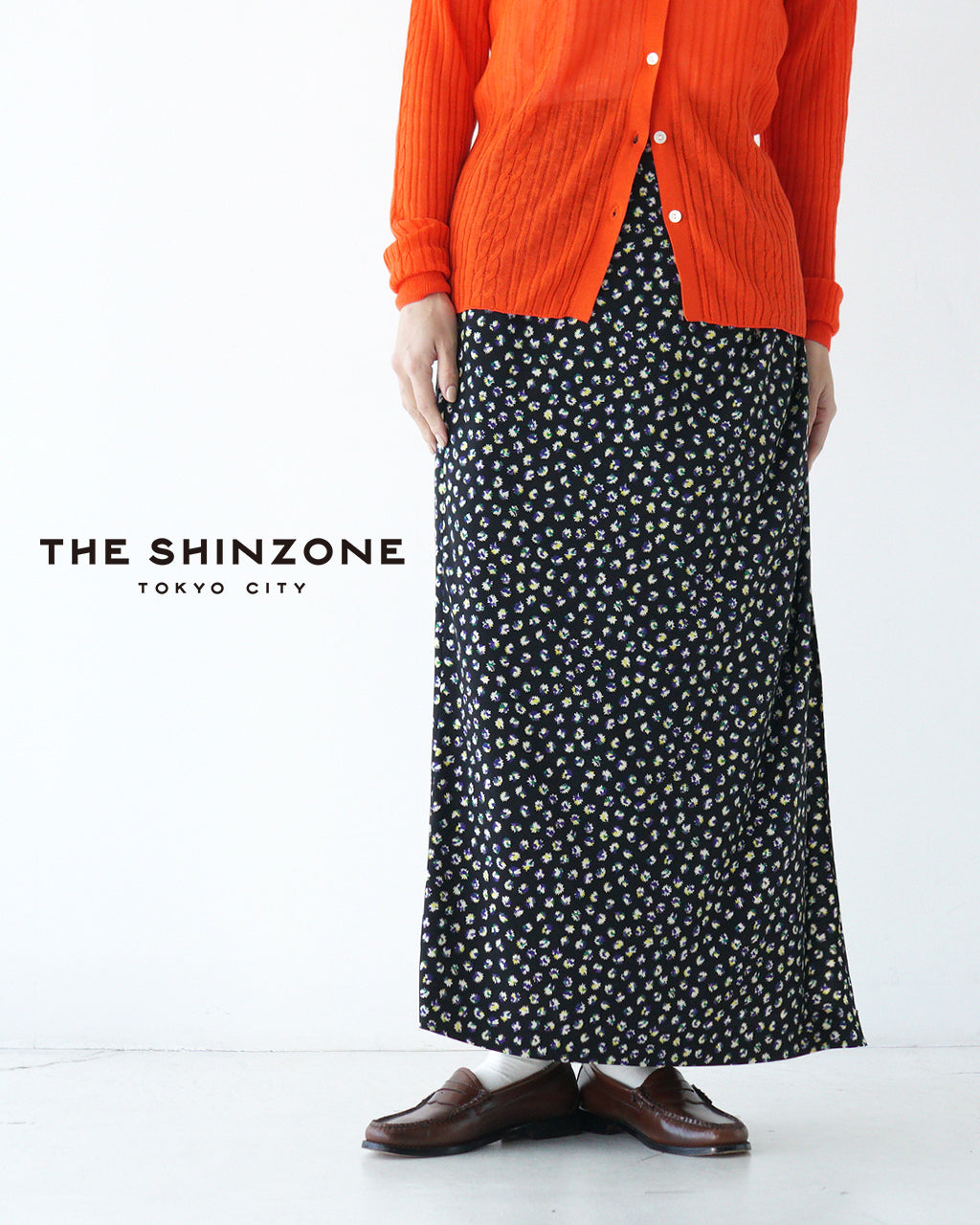 THE SHINZONE 신존 조젯 랩풍 스커트 SPARKLE PRINTED SKIRT 타이트롱 스커트 24 AMSSK06【무료우송】