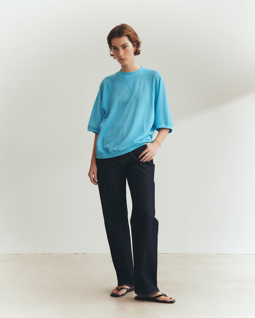 【SALE!20%OFF】シアー ハーフスリーブ Tシャツ 夏トップス SHEER HALF SLEEVES SWEATSHIRT クルーネック プルオーバー 25MMSCU08