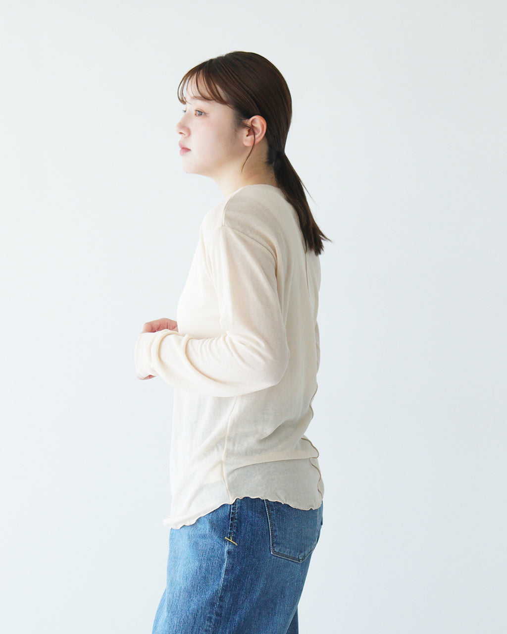 \早得24時間限定ポイント10倍/THE SHINZONE シンゾーン シアーガーゼ 長袖Tシャツ SHEER GAUZE LONG SLEEVE TEE レイヤード カットソー インナートップス ストレッチ 日本製 25SMSCU02 【送料無料】
