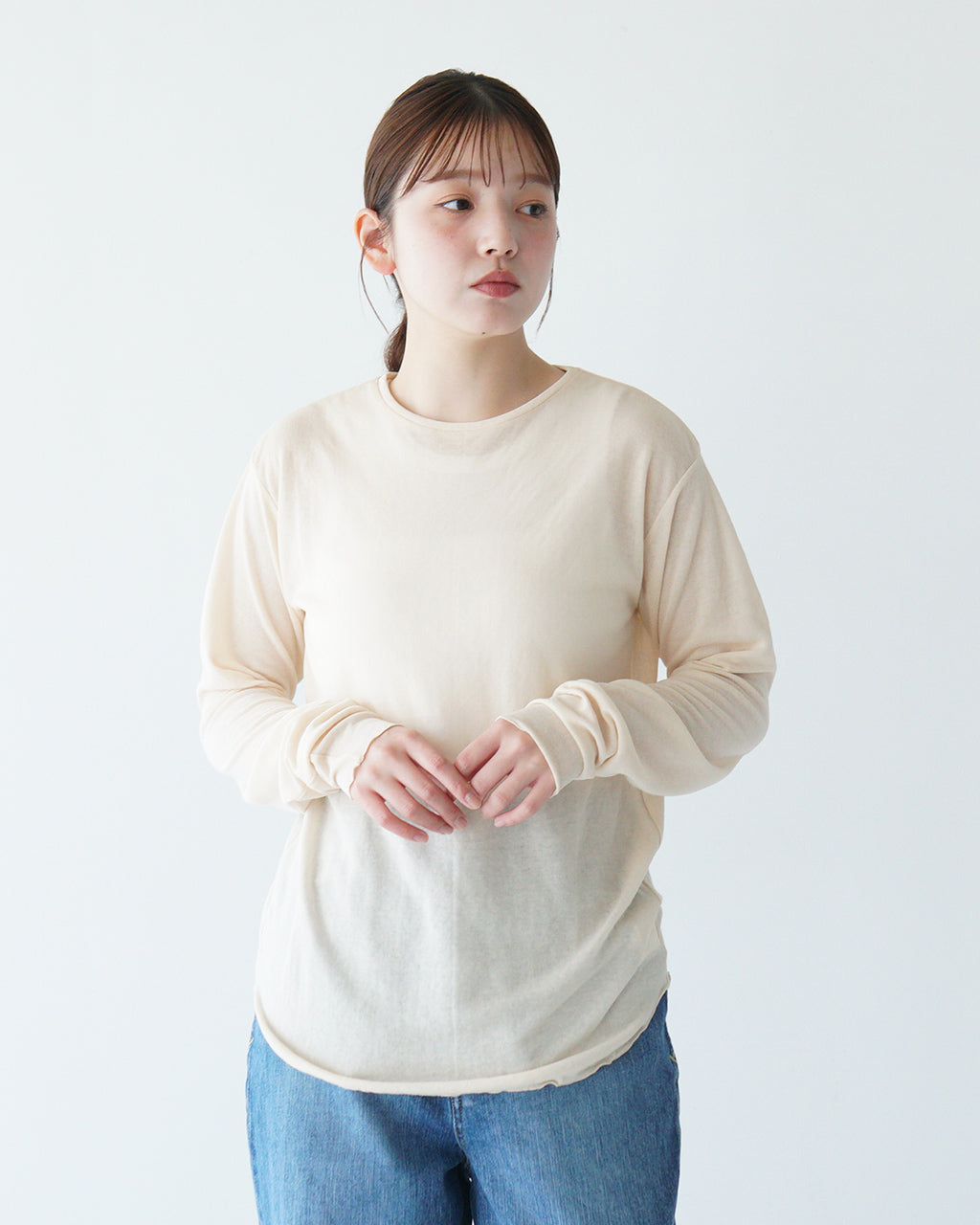 \早得24時間限定ポイント10倍/THE SHINZONE シンゾーン シアーガーゼ 長袖Tシャツ SHEER GAUZE LONG SLEEVE TEE レイヤード カットソー インナートップス ストレッチ 日本製 25SMSCU02 【送料無料】