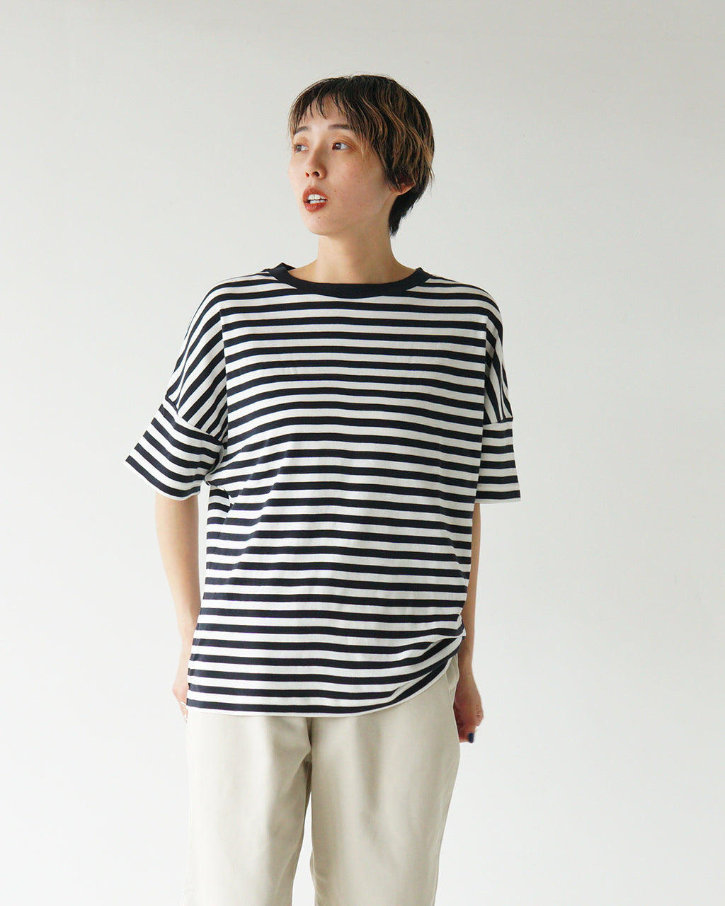 THE SHINZONE 신존 스트라이프 하프 슬리브 T셔츠 보더 T셔츠 FRENCH STRIPED HALF SLEEVE TEE 25SMSCU05【무료우송】