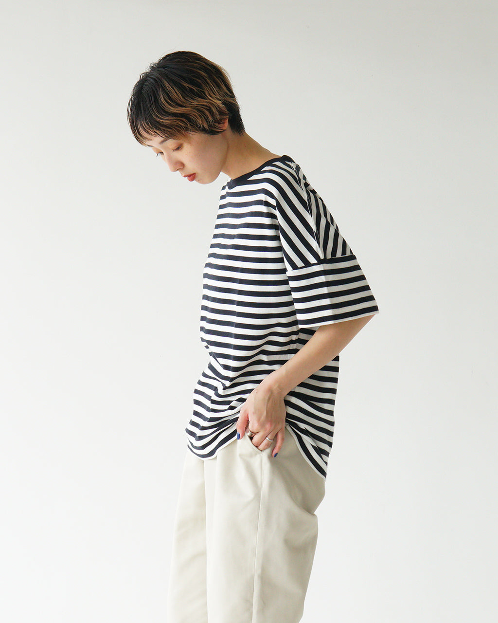 THE SHINZONE 신존 스트라이프 하프 슬리브 T셔츠 보더 T셔츠 FRENCH STRIPED HALF SLEEVE TEE 25SMSCU05【무료우송】