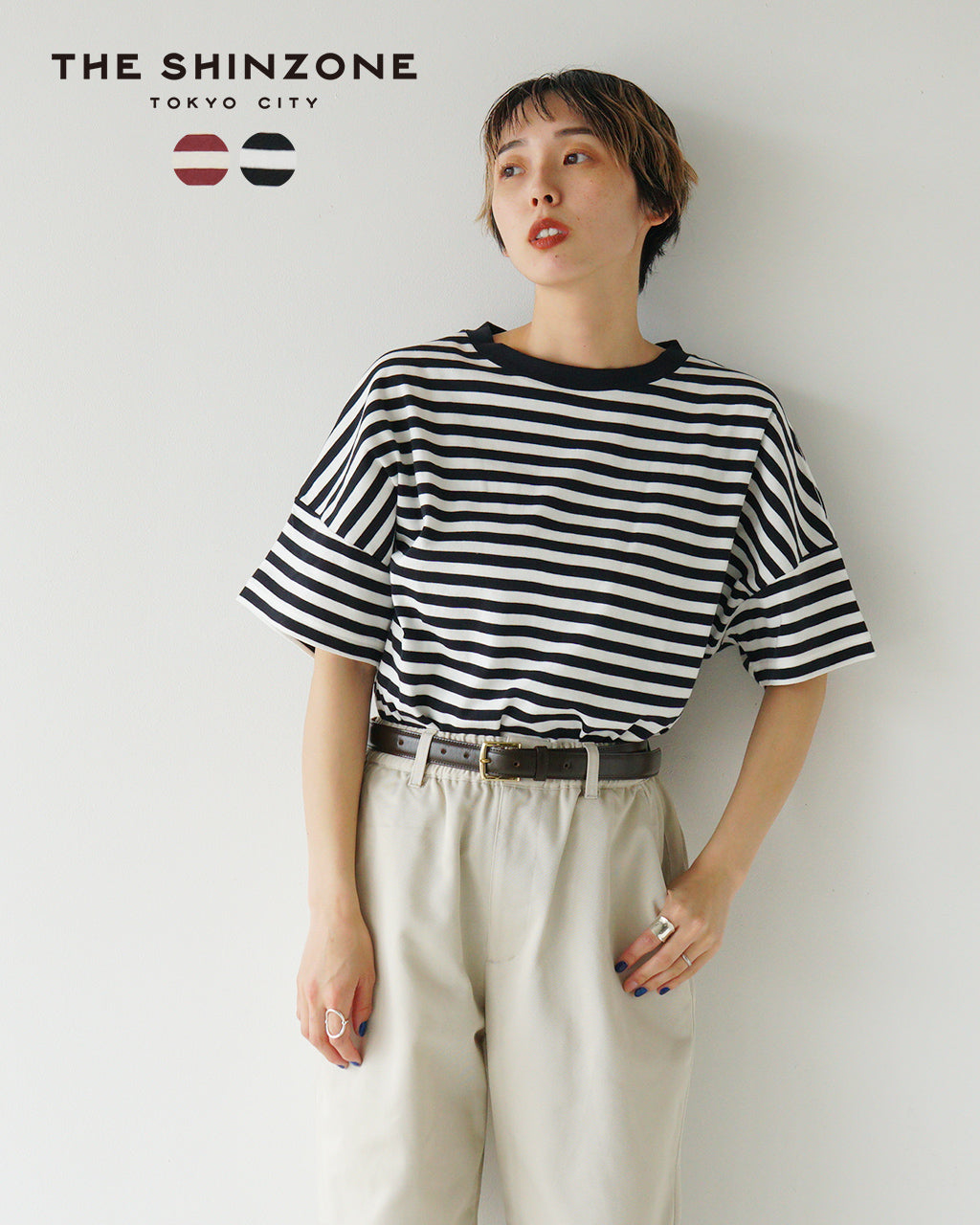 THE SHINZONE 신존 스트라이프 하프 슬리브 T셔츠 보더 T셔츠 FRENCH STRIPED HALF SLEEVE TEE 25SMSCU05【무료우송】