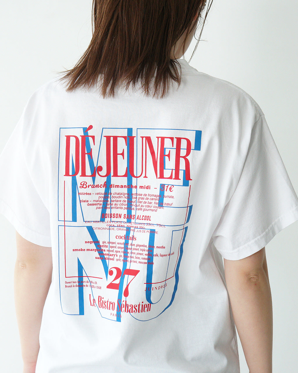 THE SHINZONE シンゾーン グラフィック Tシャツ BISTRO MENU TEE ビストロメニュー バックプリント 半袖 クルーネック カットソー 25SMSCU14【送料無料】