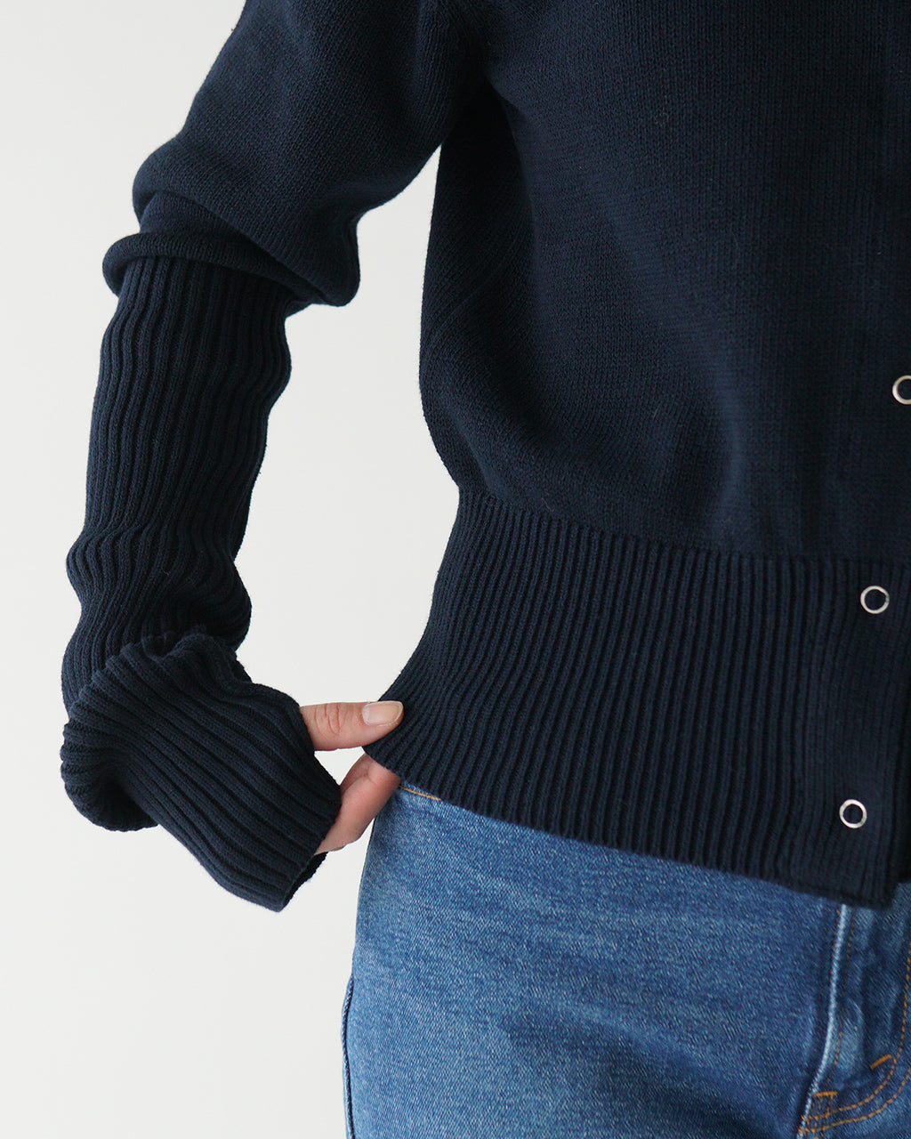 THE SHINZONE 신존 코튼 롱 그리브 가디건 COTTON LONG RIB CARDIGAN 핑거 홀 첨부 쇼트 길이 25SMSNI01【무료우송】