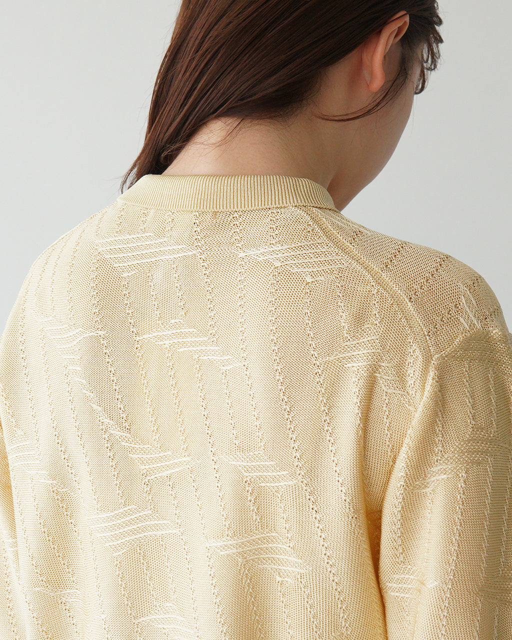 【SALE!40%OFF】襟付きニット BRIGHT LACE KNIT POLO ブライト レース ニットポロ フレンチヴィンテージ 光沢レーヨン ガラ編み 涙あきデザイン 25SMSNI05