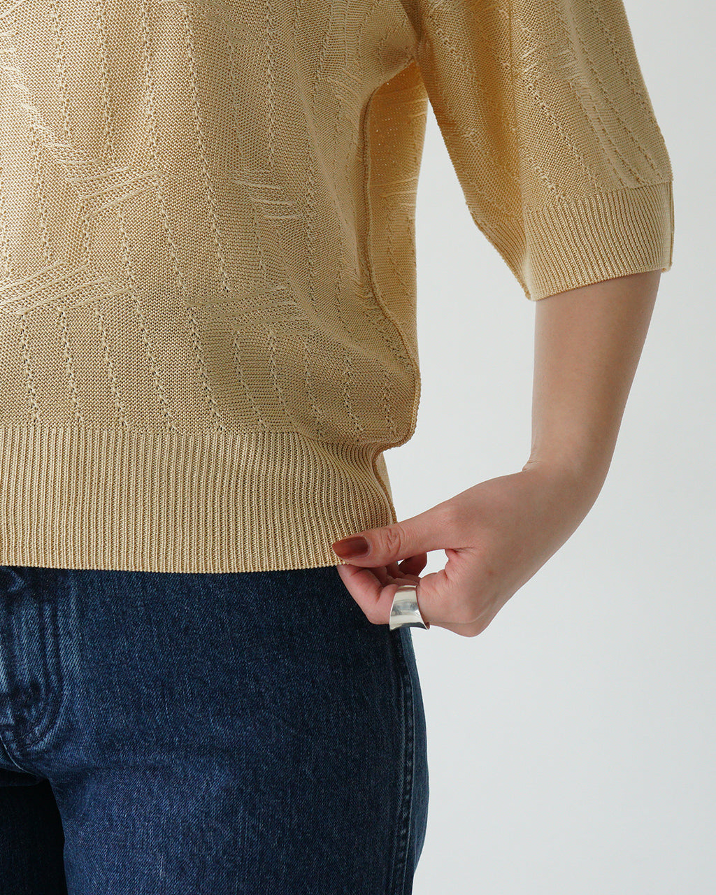 【SALE!40%OFF】襟付きニット BRIGHT LACE KNIT POLO ブライト レース ニットポロ フレンチヴィンテージ 光沢レーヨン ガラ編み 涙あきデザイン 25SMSNI05