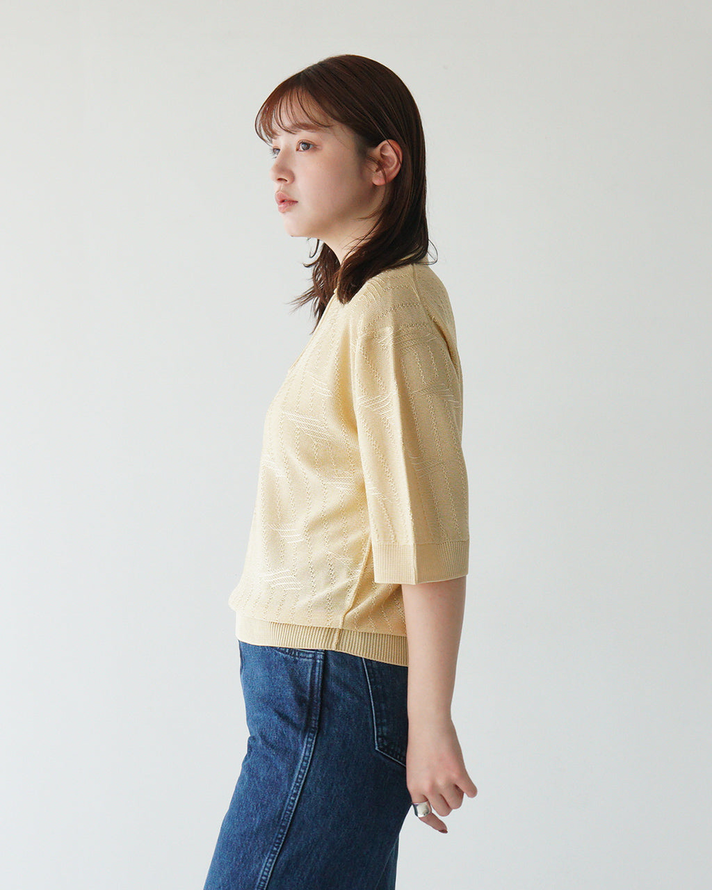【SALE!40%OFF】襟付きニット BRIGHT LACE KNIT POLO ブライト レース ニットポロ フレンチヴィンテージ 光沢レーヨン ガラ編み 涙あきデザイン 25SMSNI05