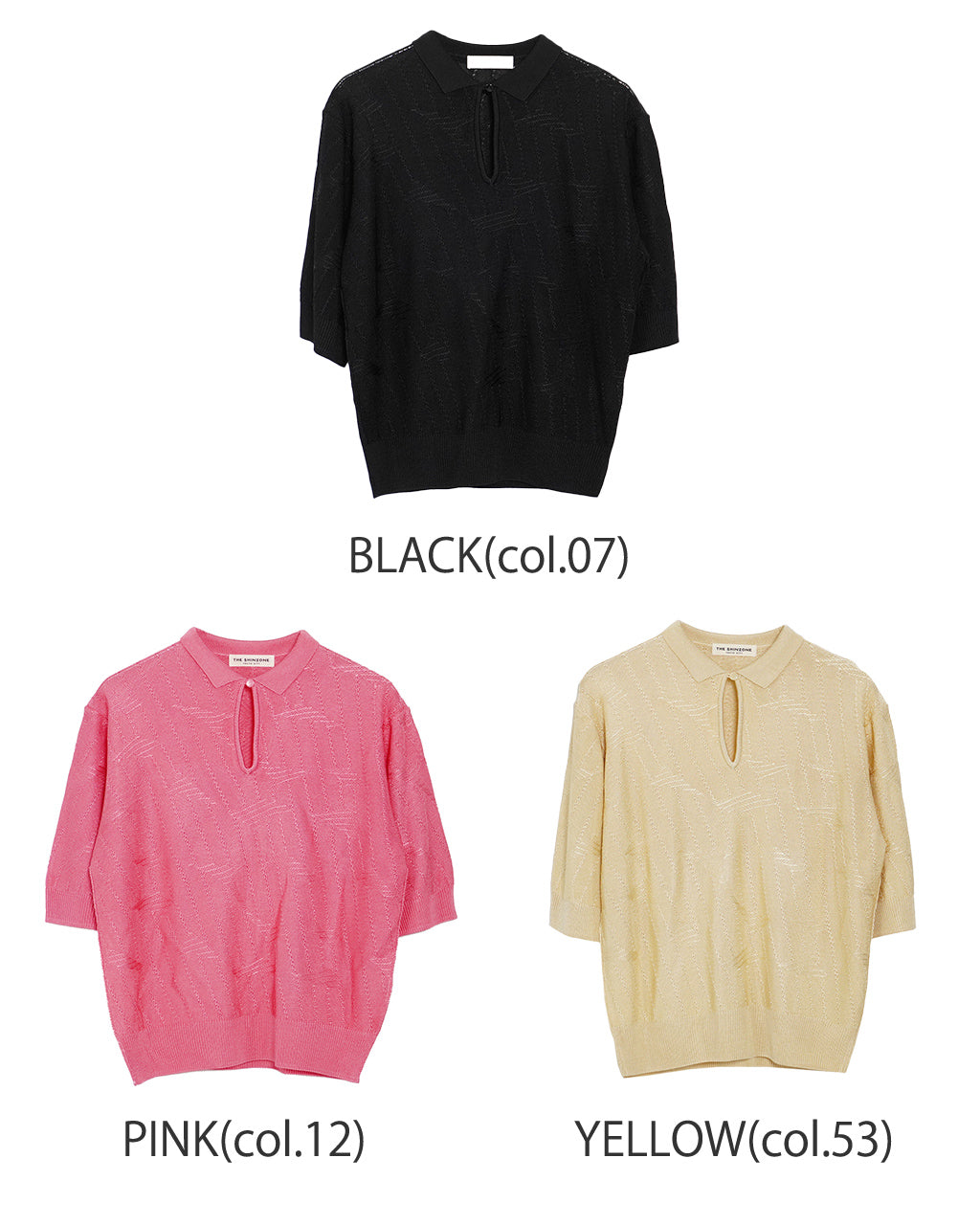 【SALE!40%OFF】襟付きニット BRIGHT LACE KNIT POLO ブライト レース ニットポロ フレンチヴィンテージ 光沢レーヨン ガラ編み 涙あきデザイン 25SMSNI05