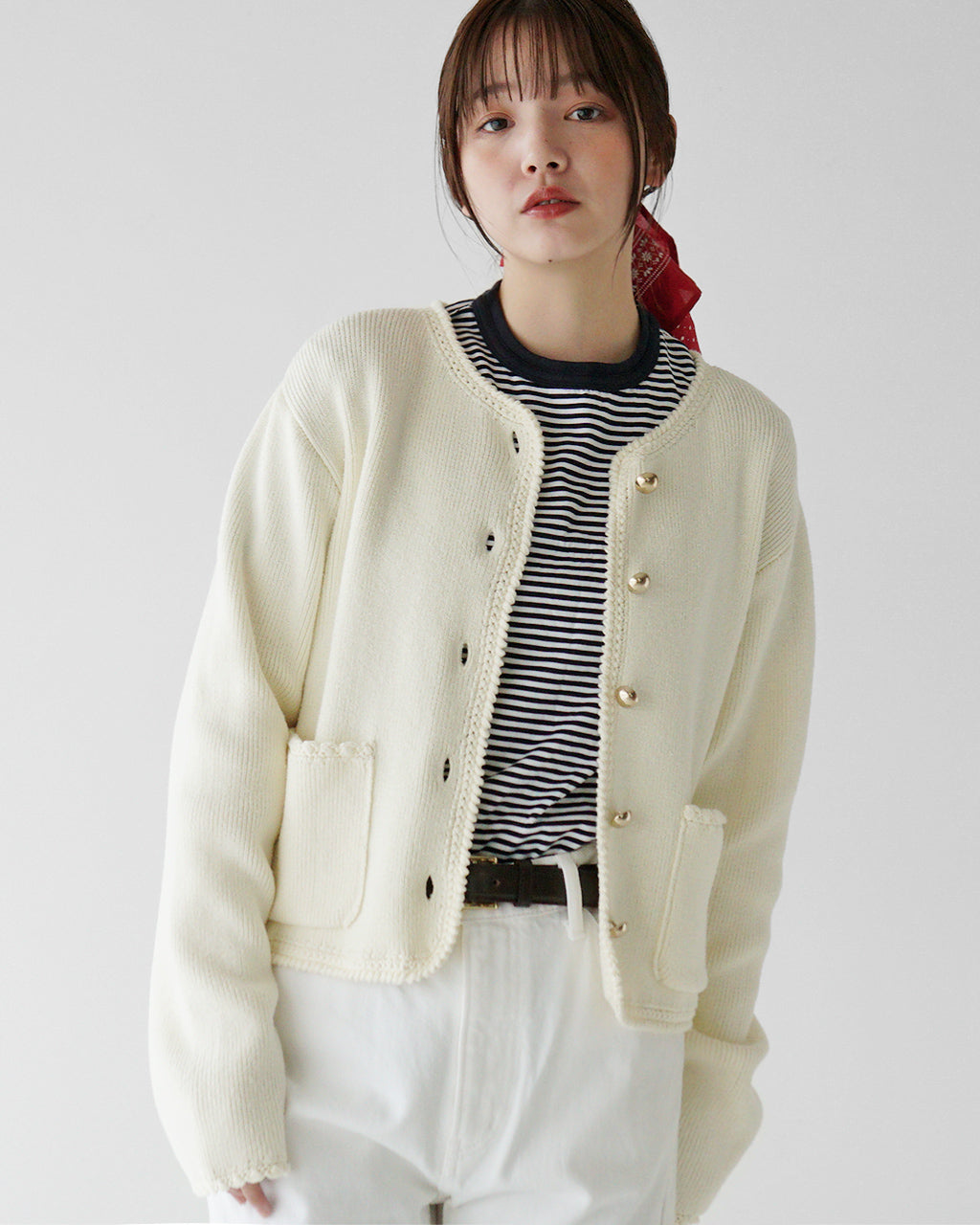 기간 한정 포인트 10배! THE SHINZONE 신존 부쿠레니트 재킷 BOUCLE KNIT JACKET 가디건 25SMSNI09【무료우송】