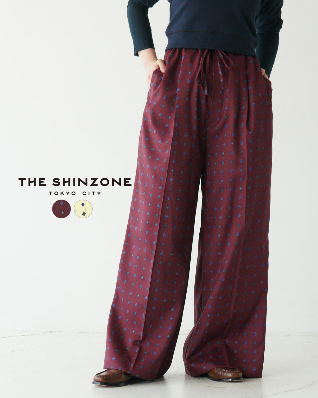 【SALE!30%OFF】ワンタックパンツ 小紋柄 プリント柄 CARPET PATTERNED PANTS ワイドパンツ 小紋柄 ウエストゴム センタープレス 裏地付き 25SMSPA07