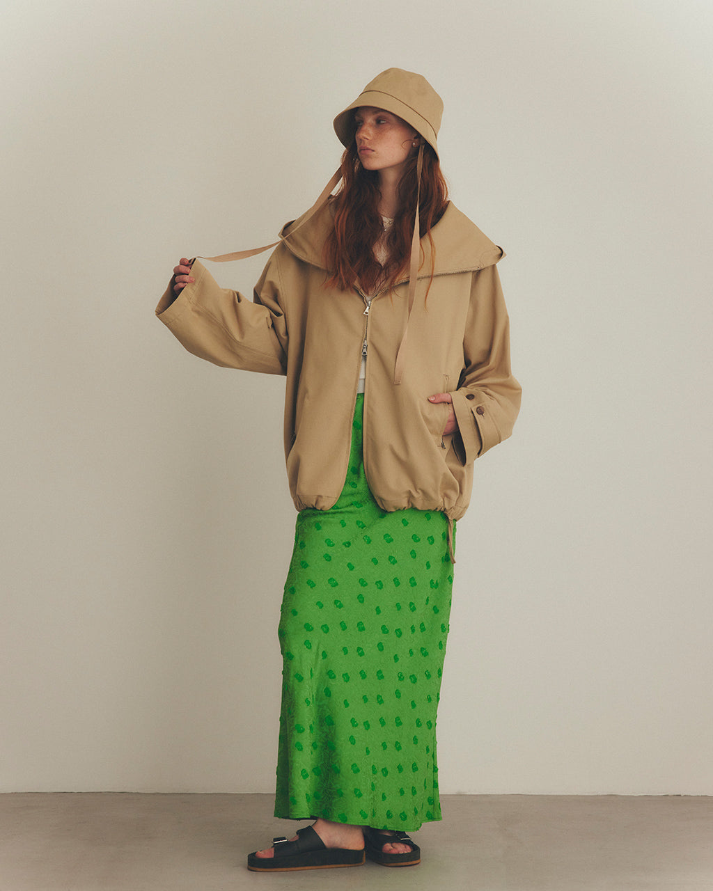 THE SHINZONE 신존 폴카 도트 자카드 스커트 SIMON DOTS JACQUARD SKIRT 타이트롱 스커트 25SMSSK01【무료우송】