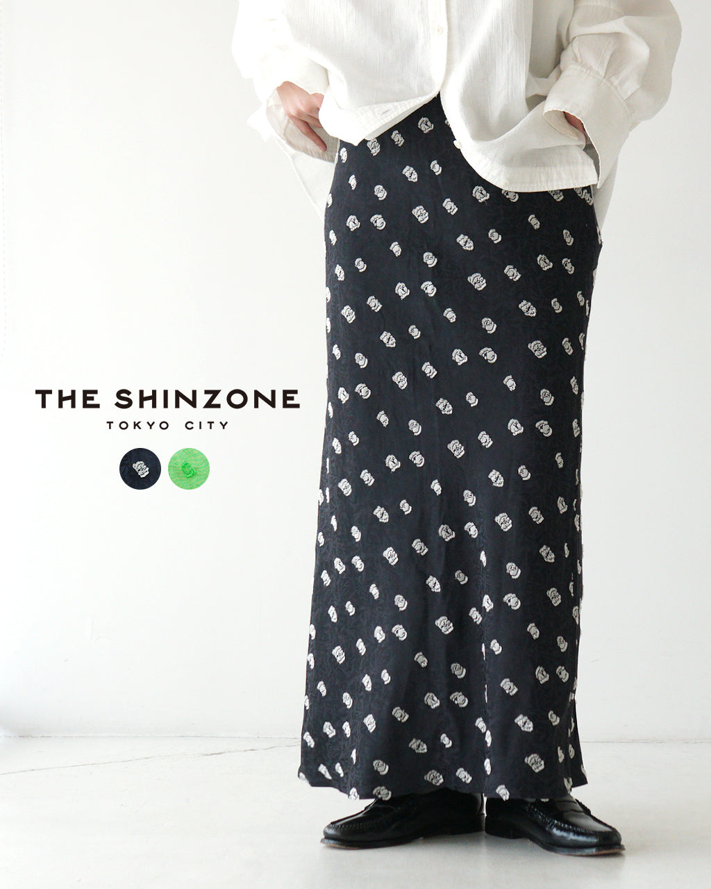 THE SHINZONE 신존 폴카 도트 자카드 스커트 SIMON DOTS JACQUARD SKIRT 타이트롱 스커트 25SMSSK01【무료우송】