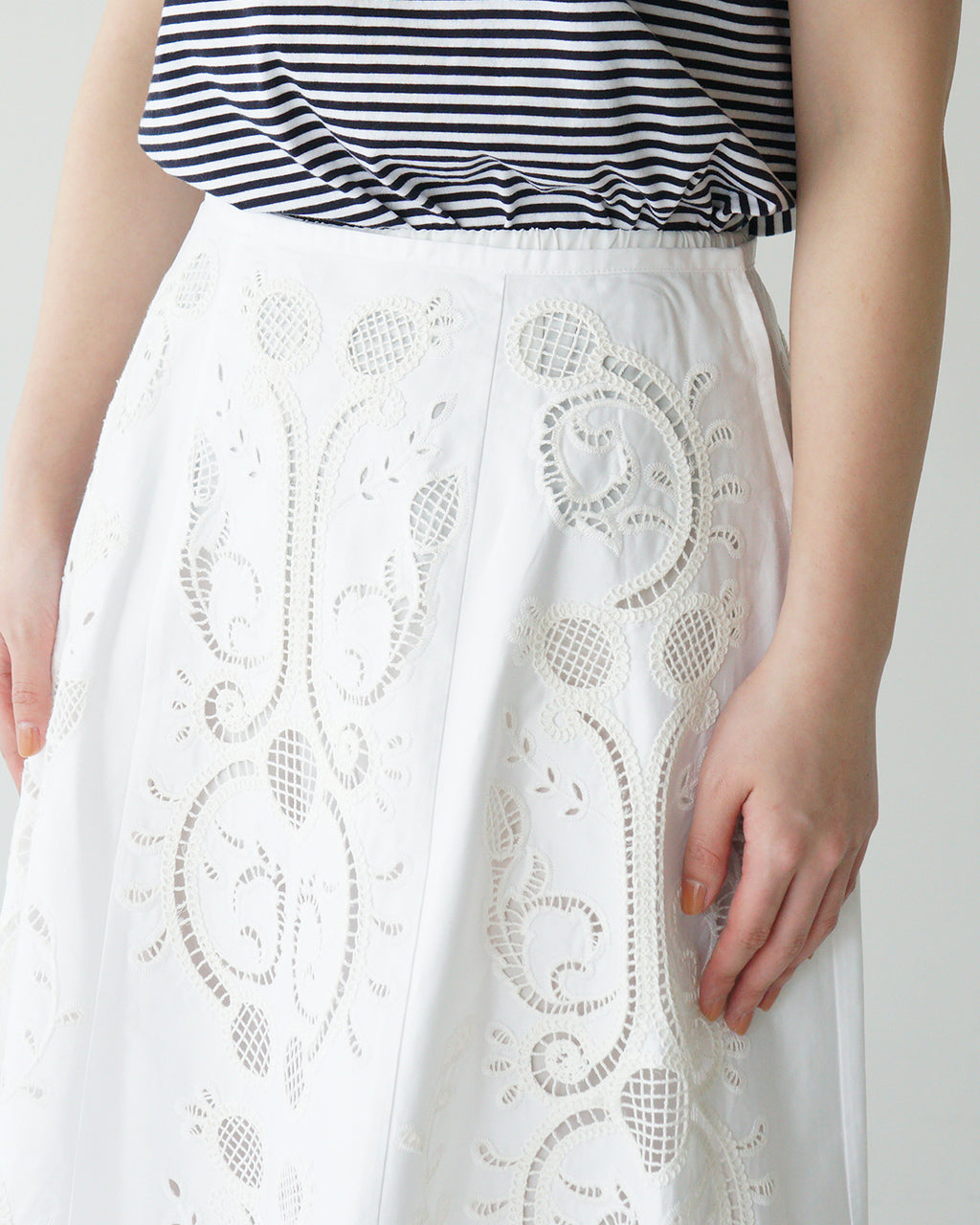 【SALE!40%OFF】刺繍レーススカート ロングスカート EMBROIDERY LACE SKIRT 25SMSSK02 フレアロング ペチコート付き